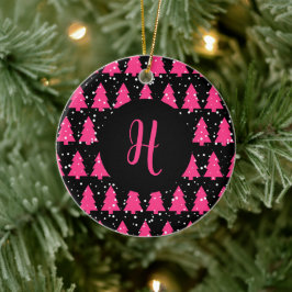 Modern Fuchsia & Black Julgran Monogram Ce Julgransprydnad Keramik