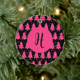 Modern Fuchsia & Black Julgran Monogram Ce Julgransprydnad Keramik