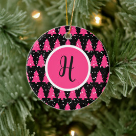 Modern Fuchsia & Black Julgran Monogram Ce Julgransprydnad Keramik