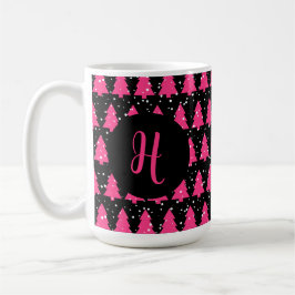 Modern Fuchsia & Black Julgran Monogram Cof Kaffemugg
