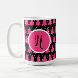 Modern Fuchsia & Black Julgran Monogram Cof Kaffemugg