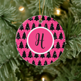 Modern Fuchsia & Black Julgran Monogram Julgransprydnad Keramik