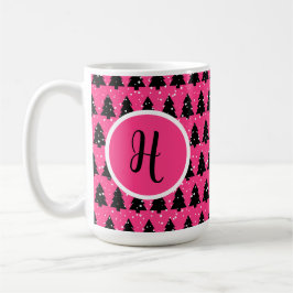 Modern Fuchsia & Black Julgran Monogram Kaffemugg