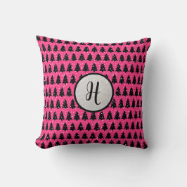 Modern Fuchsia & Black Monogram Dekorativ kudde