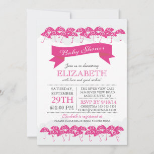 Modern Fuchsia Rosa Umbrella Girls Baby Shower Inbjudningar