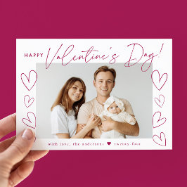 Modern Fuchsia Script Valentine Day Photo Julkort