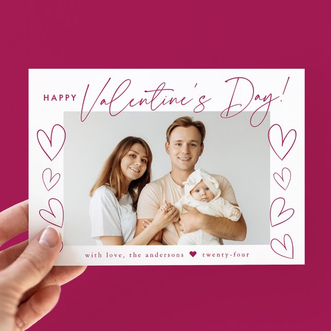 Modern Fuchsia Script Valentine Day Photo Julkort (Skapare uppladdad)