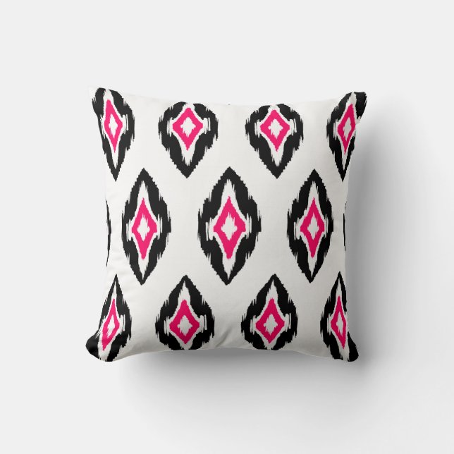 Modern fuchsia svartvit ikat Tribal Mönster 1b Kudde (Framsida)