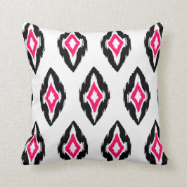 Modern fuchsia svartvit ikat Tribal Mönster 1b Kudde