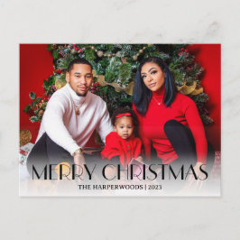 Modern Full Foto God Jul Skrift Familj Helg Vykort