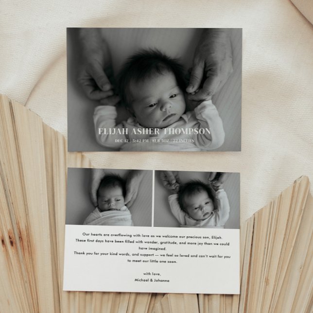 Modern Full Foto Svart & Vitt Baby Födelse Meddelande (Skapare uppladdad)