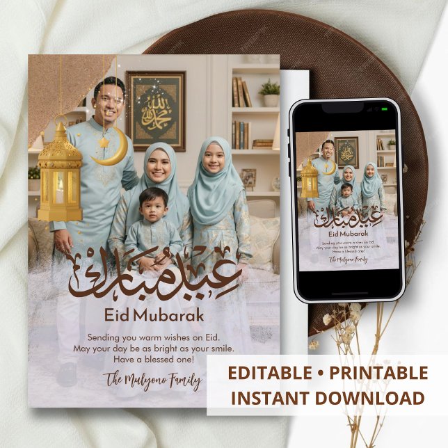 Modern Full Photo Arabic Calligraphy Eid Mubarak Julkort (Skapare uppladdad)
