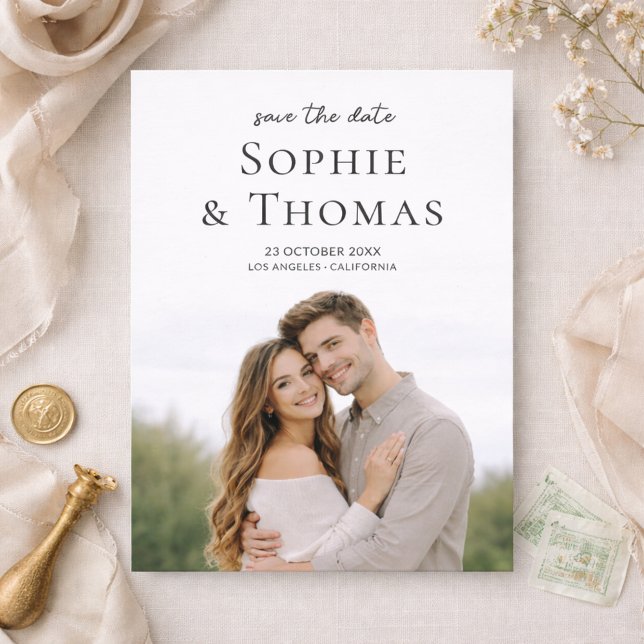 Modern Fullfoton Dubbelsidig Save the Date (Modern Full Photo Double-Sided Save the Date)
