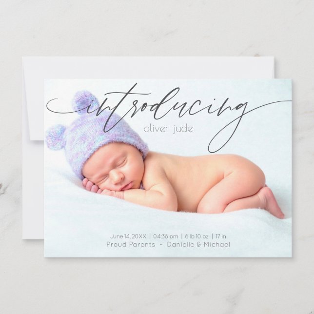 Modern Fullt Light Photo Birth Notice Meddelande (Framsida)