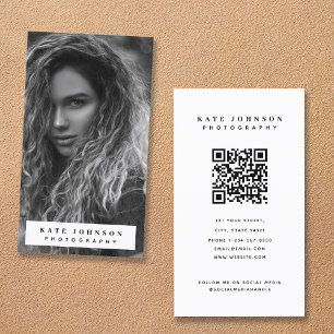 Modern Fullt Photo Lodrät Fotography QR-kod Visitkort