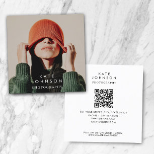 Modern Fullt Photo QR Code Social Media, Trendig Fyrkantigt Visitkort