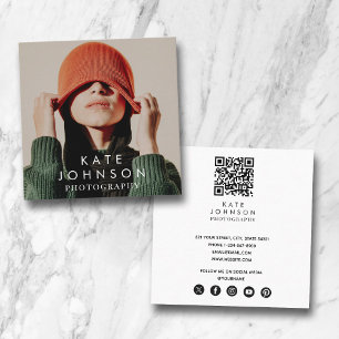 Modern Fullt Photo QR Code Social Media, Trendig Fyrkantigt Visitkort