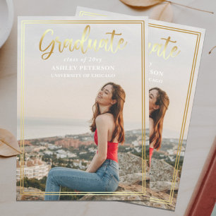 Modern Fullt Photo Studenten i Guld Ram Inbjudningar