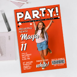 Modern Fun Cool White Black 11th Bday Tabloid News Inbjudningar