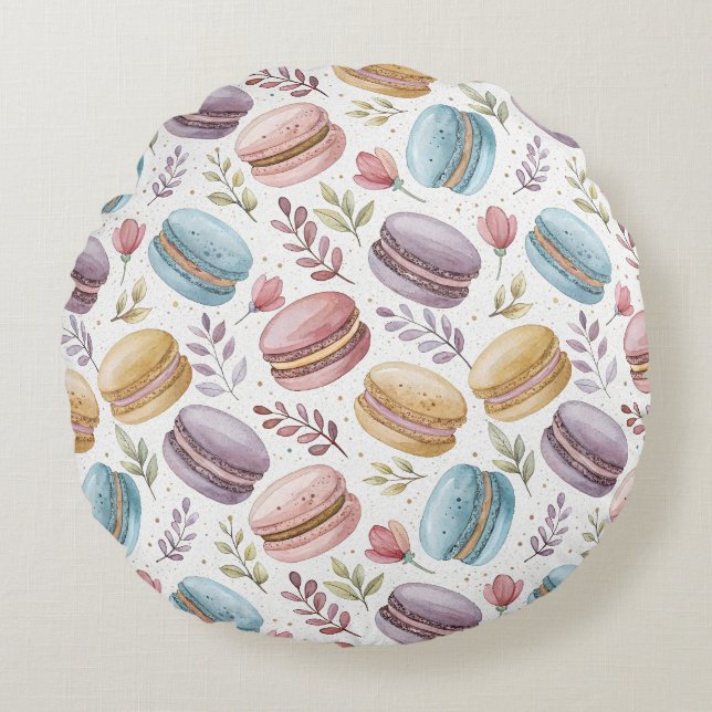 Modern Fun Sweet Macaroons Rund Kudde (Framsidan)