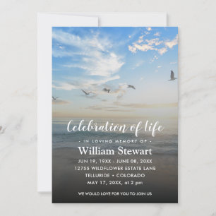 Modern Funeral Firande i Life Beach Sunset Inbjudningar