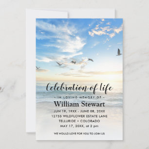 Modern Funeral Firande i Life Beach Sunset Inbjudningar