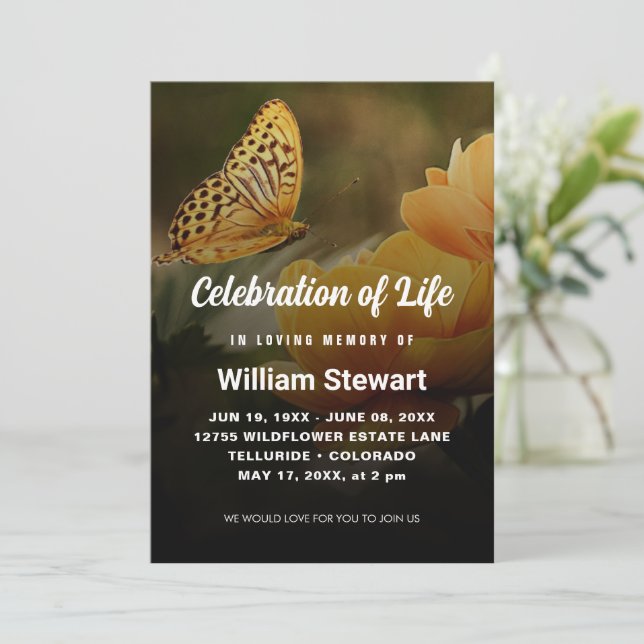 Modern Funeral | Firande i Life Butterfly Inbjudningar (Stående Fram)