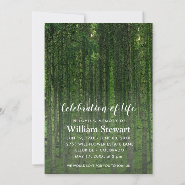 Modern Funeral | Firande i Life Grönt Forest Inbjudningar (Framsida)