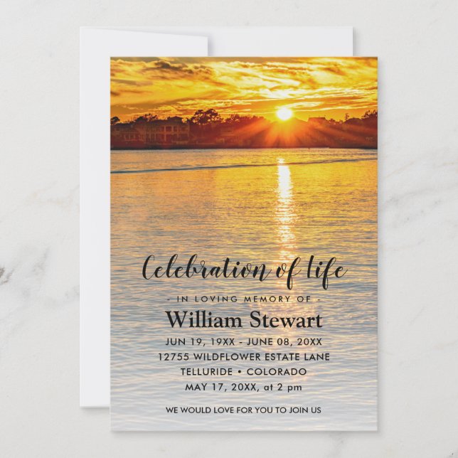 Modern Funeral | Firande i Life Sunset Inbjudningar (Framsida)