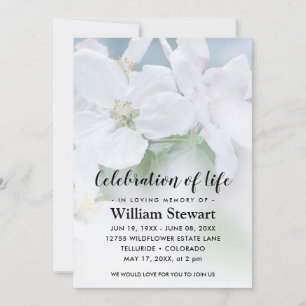 Modern Funeral   Firande i Life White Flowers Inbjudningar