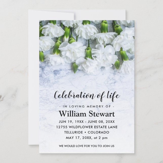 Modern Funeral | Firande i Life White Flowers Inbjudningar (Framsida)