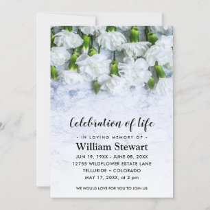 Modern Funeral   Firande i Life White Flowers Inbjudningar