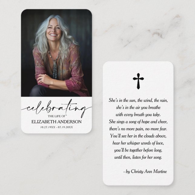 Modern Funeral Memorial Prayer Photo Card Visitkort (Fram/baksida)