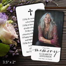 Modern Funeral Memorial Prayer Photo Card Visitkort
