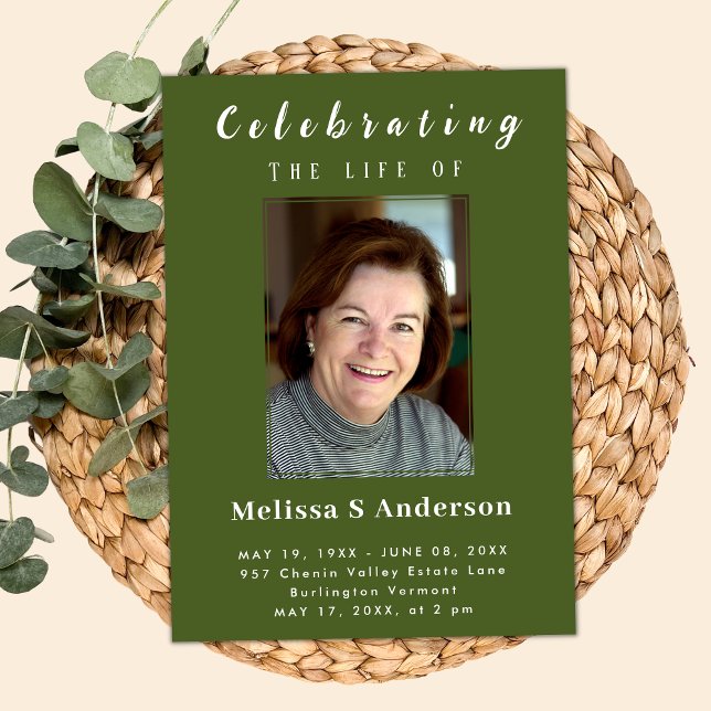 Modern Funeral Minimal Photo Firande of Life Inbjudningar (Skapare uppladdad)