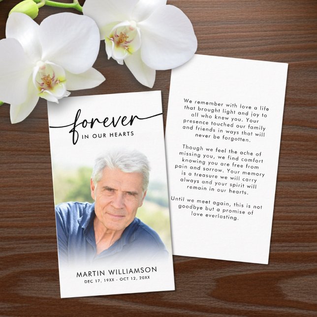 Modern Funeral Sympathy Photo Forever Prayer Card Visitkort (Skapare uppladdad)
