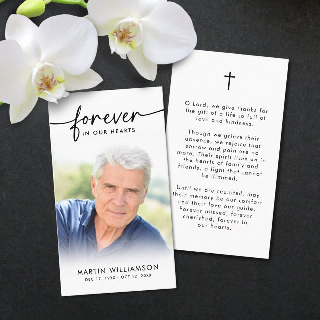 Modern Funeral Sympathy Photo Forever Prayer Card Visitkort (Skapare uppladdad)