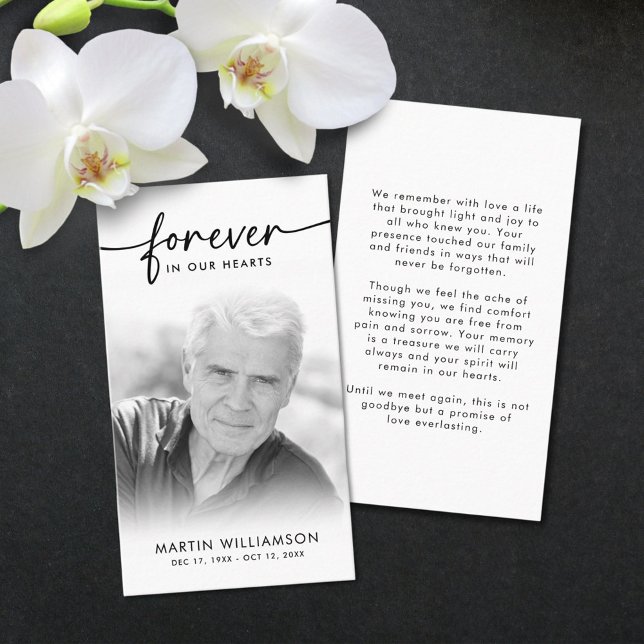 Modern Funeral Sympathy Photo Forever Prayer Card Visitkort (Skapare uppladdad)