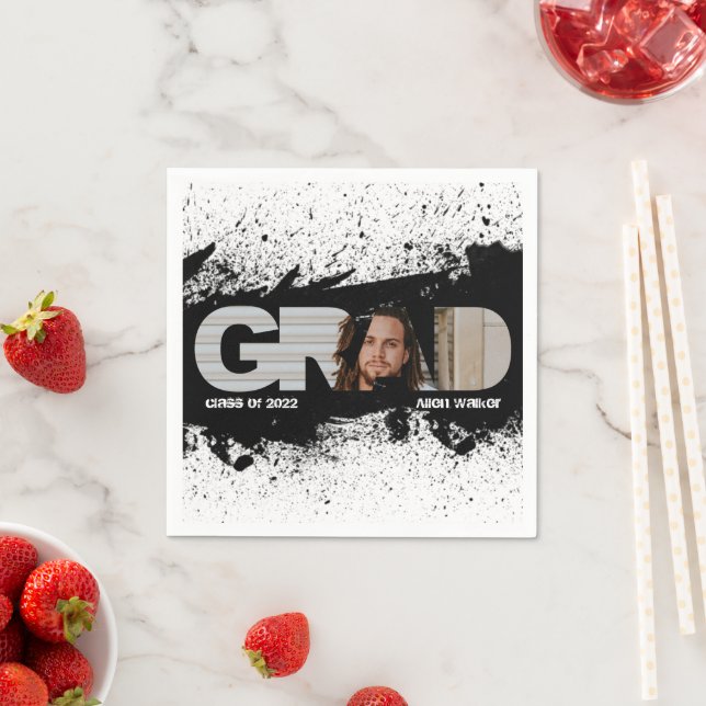 Modern Funky Black Splat GRAD Photo Napkins Pappersservett (Insitu)