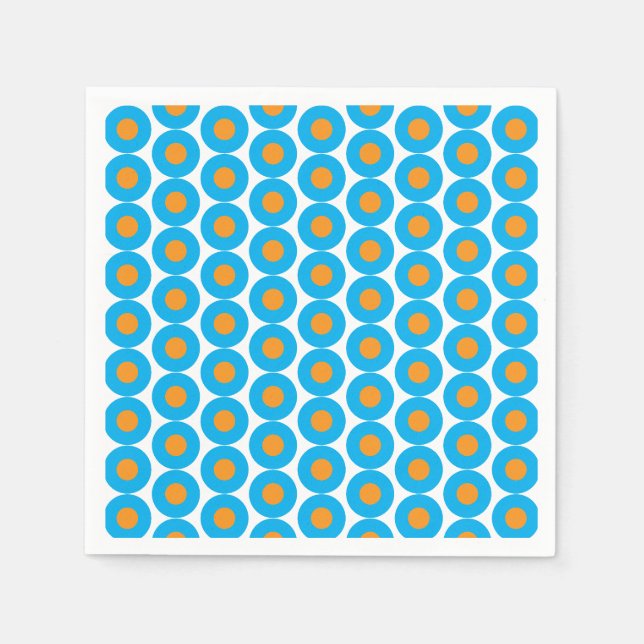 Modern Funky för Bright Blue Orange Polka dots Pappersservett (Framsidan)