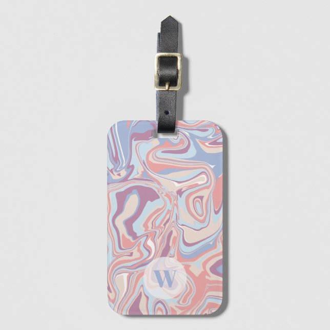 Modern Funky Marble Pastel Lila Monogram Bagagebricka (Framsida vertikal)