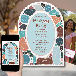Modern funky Retro Birthday-inbjudan från Mid Cent Inbjudningar
