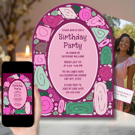 Modern funky Retro Birthday-inbjudan från Mid Cent Inbjudningar