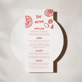 Modern Funky Retro Fold Red Bröllop Meny