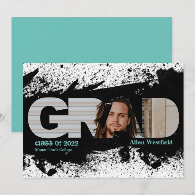 Modern funky svart stänk GRAD-bild till annons Inbjudningar (Fram/baksida)