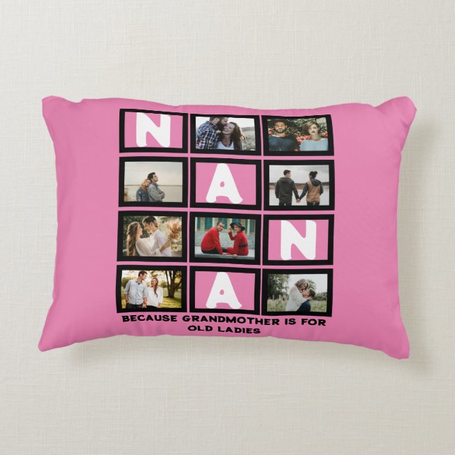 Modern Funny farmor Cute Nana 8 Photo Collage Prydnadskudde (Baksidan)