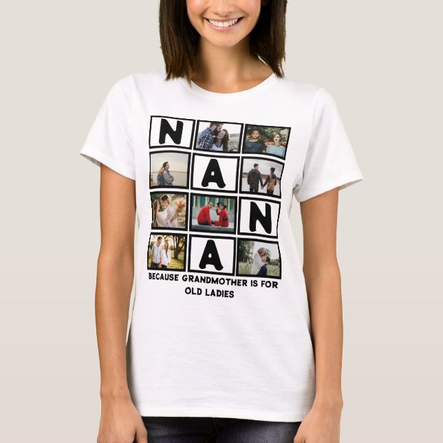 Modern Funny farmor Cute Nana 8 Photo Collage T Shirt (Framsida)