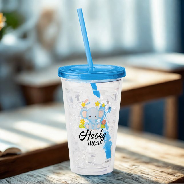 Modern Funny Husky Mamma Cute Elephant Take Away Mugg (Modern husky mom cute elephant)
