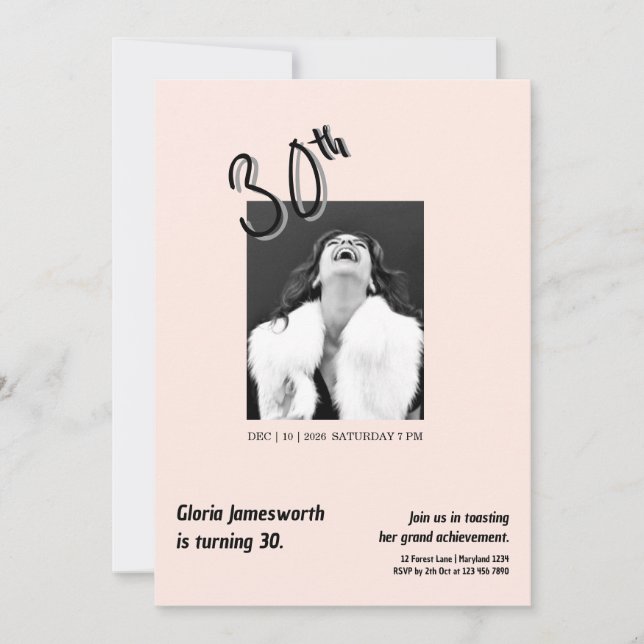 Modern Funny Light Pink Photo 30th Brithday Inbjudningar (Framsida)