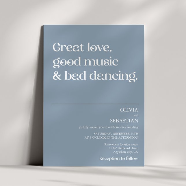 Modern funny minimal typografi, damy Blue Bröllop Inbjudningar (Skapare uppladdad)